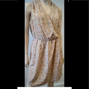 Rebecca Taylor Beige silk leopard animal print v-neck sleeveless Dress Size 8